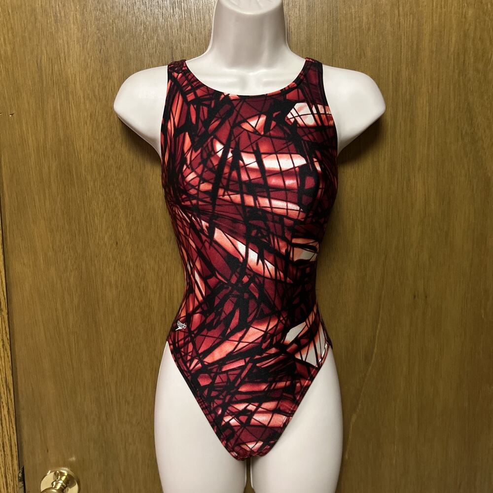 Speedo size 32 Competitive Swimsuit One Piece Racerback Geometric H26